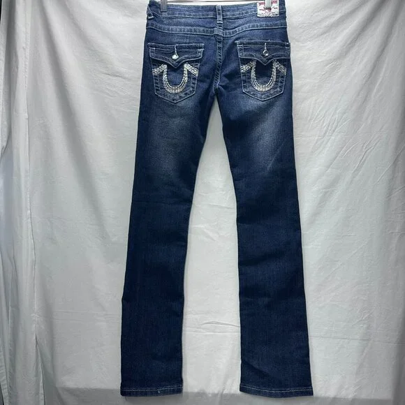 True Religion Jeans Womens Straight Leg Size 29 Stone Wash Embroidered Pockets - Picture 2 of 8